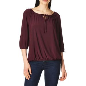 Star Vixen Women's 3/4 Sleeve Peasant Elastic-Hem Keyhole-tie Top (1X, Plum)