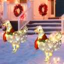 Shellwei 2 Pcs Light up Chicken with Scarf Christmas Decoration Metal Chicken Ornaments with 60 LED Lights Christmas Rooster with Stakes for Xmas Yard Garden Patio Lawn Outdoor Decor