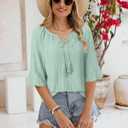 Furnex Women's Casual Ruffle Sleeve Tops V Neck Knit Shirts 2025 Spring Trendy Blouses (Green, XXL)