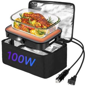 Protable Oven Adjustable Food Warmer 100W, 12V/24V/110V Electric Lunch Box for Adults,Personal Microwave for Reheating/Heating and Cooking Meals on Office/Travel/Car/Truck/Hotel/Home/Workplace