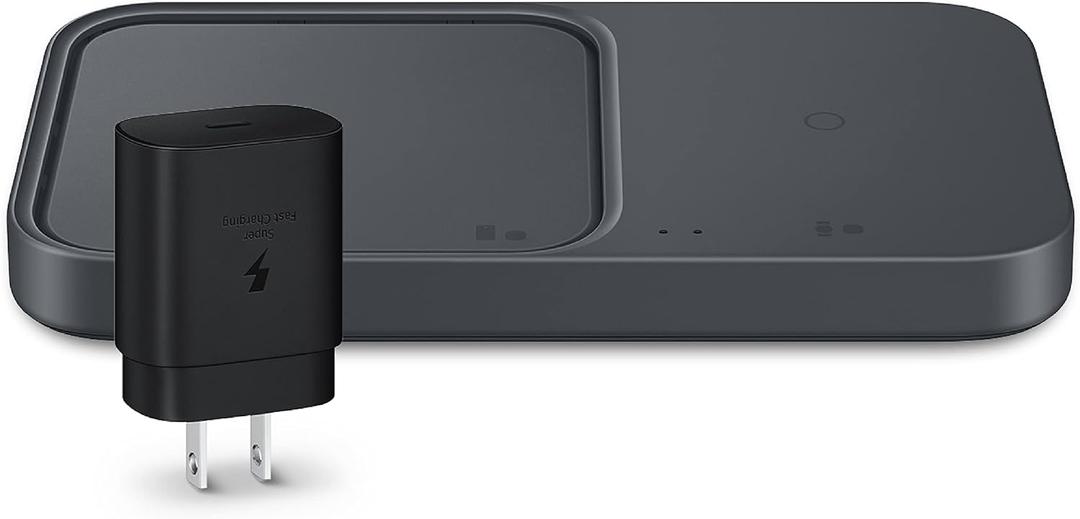 SAMSUNG 15W Wireless Charger Duo w/USB C Cable, Charge 2 Devices at Once, Cordless Super Fast Charging Pad for Galaxy Phones and Devices, 2022, US Version, Black