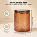 LumaCraft Luxury Embossed Glass Candle Jars for Making Candles - 12 Pack Empty Candle Containers with Airtight Metal Lids, 20 Wicks & 20 Stickers, Colored Glass Jars for Gifts & Decor-8OZ