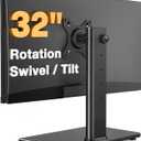 Single Monitor Stand VESA Mount for 13-32 Inch Screens, Free-Standing Monitor Riser with Swivel Tilt Rotation Height Adjustable, Universal Desk Stand up to 44lbs, VESA 75x75, 100x100mm (Black)