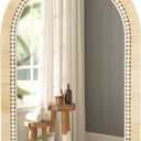 ULIKE Rattan Mirror for Bathroom, 24x36 Inch Arch Rustic Farmhouse Wall Decor with Handmade Wicker Frame, Boho Mirror for Nursery Bedroom Living Room Entryway