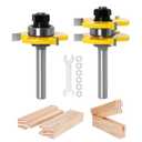 Pro Tongue and Groove Router Bit Set of 2 Pieces 1/4 Inch Shank , 3 Teeth Adjustable T Shape Wood Milling Cutter (Tongue and Groove Router Bit Set B)