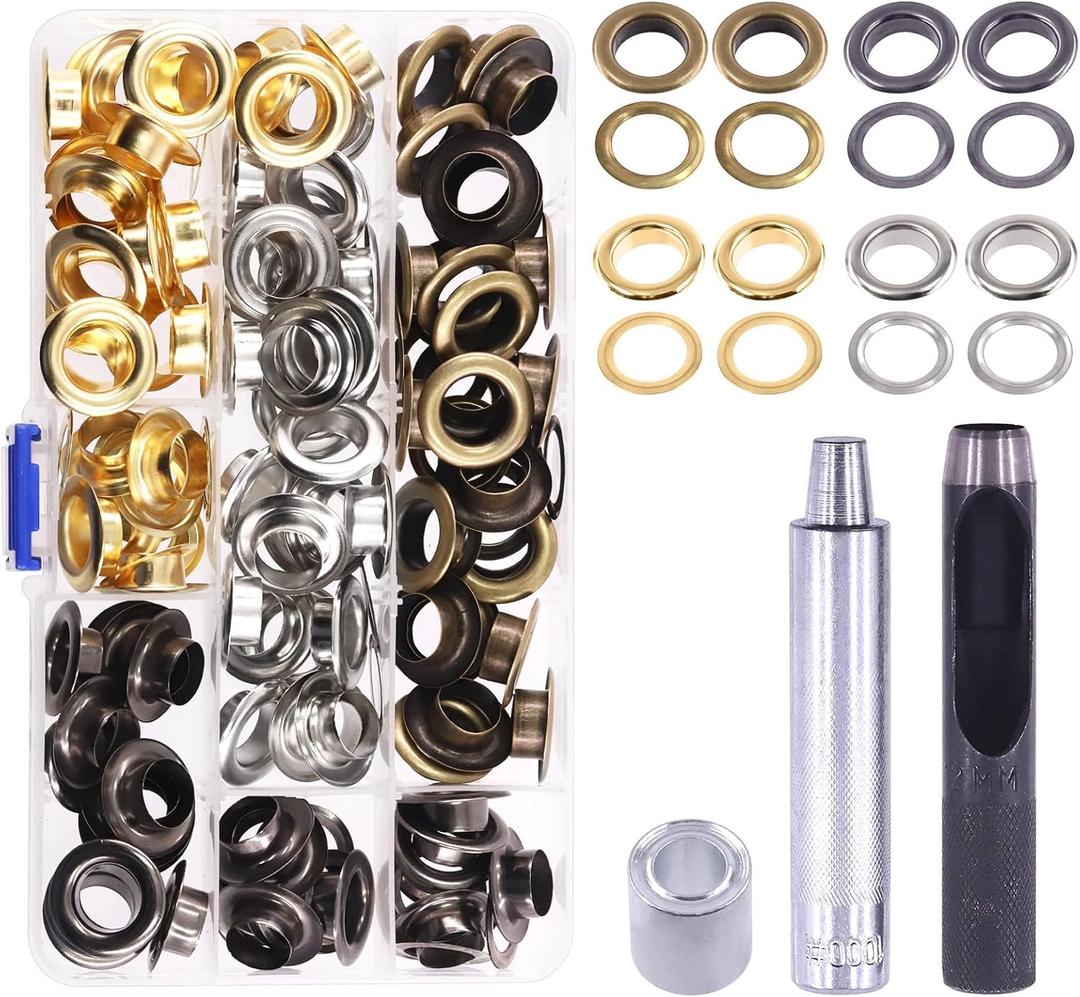 60 Sets 1/2 inch (12 mm) Thickened Grommet Eyelet Assortment Kit with 3Pcs Setting Install Tool, Gold Silver Black Bronze Metal Eyelet Grommet Set for Leather, Canvas, Tarp, DIY Craft Project