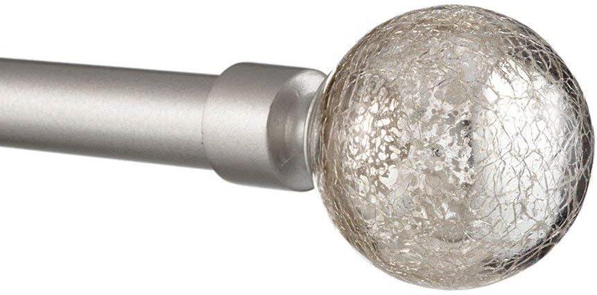 EXCLUSIVE HOME Silver Aged Sphere 1" Curtain Rod and Coordinating Finial Set, Matte Silver, Adjustable 36"-72"
