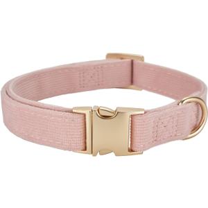 Soft Cotton Dog Collar with Metal Buckle Adjustable Heavy Duty Comfy Corduroy Collars for Small Medium Large Dogs (Light Pink, Small)