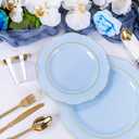 Liacere 350PCS Blue Plastic Plates - Disposable Blue and Gold Plates 50guest Baroque Plastic Dinnerware include 100Plates, 50Pack Pre Rolled Napkins with Silverware 50Cups for Wedding&Mother's Day