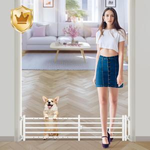 Malier Indoor Dog Gate with Door, 34-55" Extra Wide Full Metal Pet Gate Short Dog Gate for Stairs, Pressure Mount 10'' Tall Small Puppy Low Gate Easy Step Over for Doorways (White)