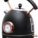 Rasonic Retro Electric Kettle Stainless Steel, 1.8L Tea Water Boiler, 1500W Fast Quiet Boil, Temperature Gauge, Auto Shut-Off, Boil-Dry Protection, Matt Black and Rose Gold