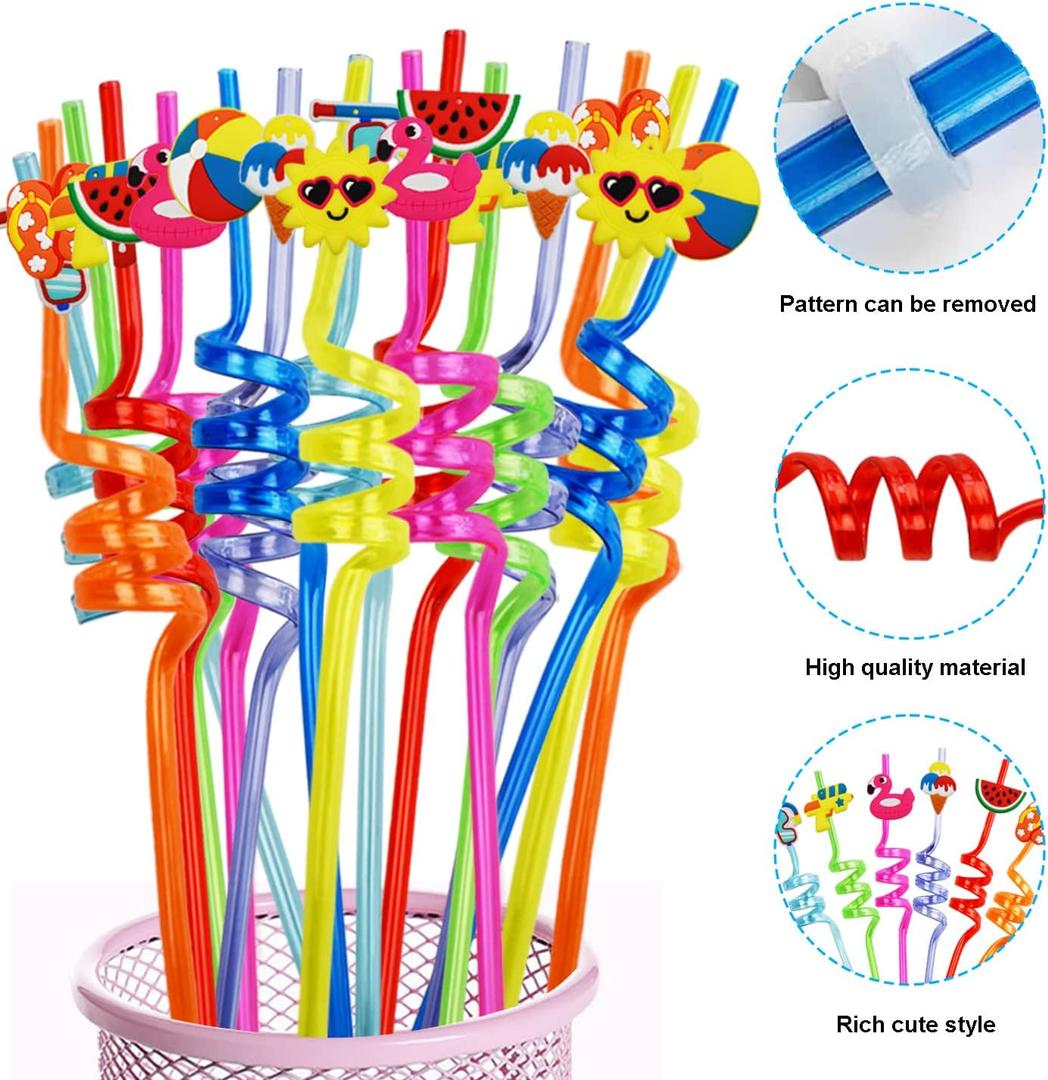 Curly Straws 
Summer Party Straws, Beach Pool Drinking Straws Reusable Crazy Straws Summer Party Favors Decorations Kids Pool Birthday Party Supplies for Girls Boys
Set of 4 Pack 32 PCS