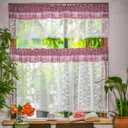 ARTMAGIC Red Plaid Kitchen Curtain Valance and Tiers Set Farmhouse Lace Sheer Curtains Set Short Window Rod Pocket for Kitchen Bedroom Bathroom Living Room(Red,3pcs,54"x18"+27"x24"x2)