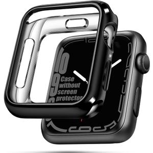 top4cus 38mm Case Soft Flexible Lightweight Anti-Scratch Overall Protective 38mm Iwatch Waterproof Cover Case Shiny Workout Shockproof Bumper Compatible with Apple Watch Series 3/2/1 - Black