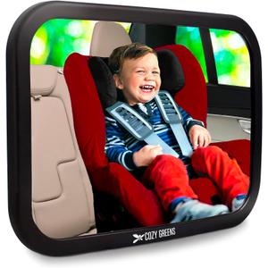 Shatterproof Baby Car Mirror, Fully View Infant in Rear Facing Car Seat - Newborn Safety, Crash Tested & Extra Wide, Crystal Clear, Easy Install by Cozy Greens
