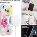 Magnetic Case for iPhone 13 Mini 5.4 inch Compatible with MagSafe Charging Soft TPU Bumper Slim Shockproof Protective Cute Cover (Holographic Pink Blue Flowers)