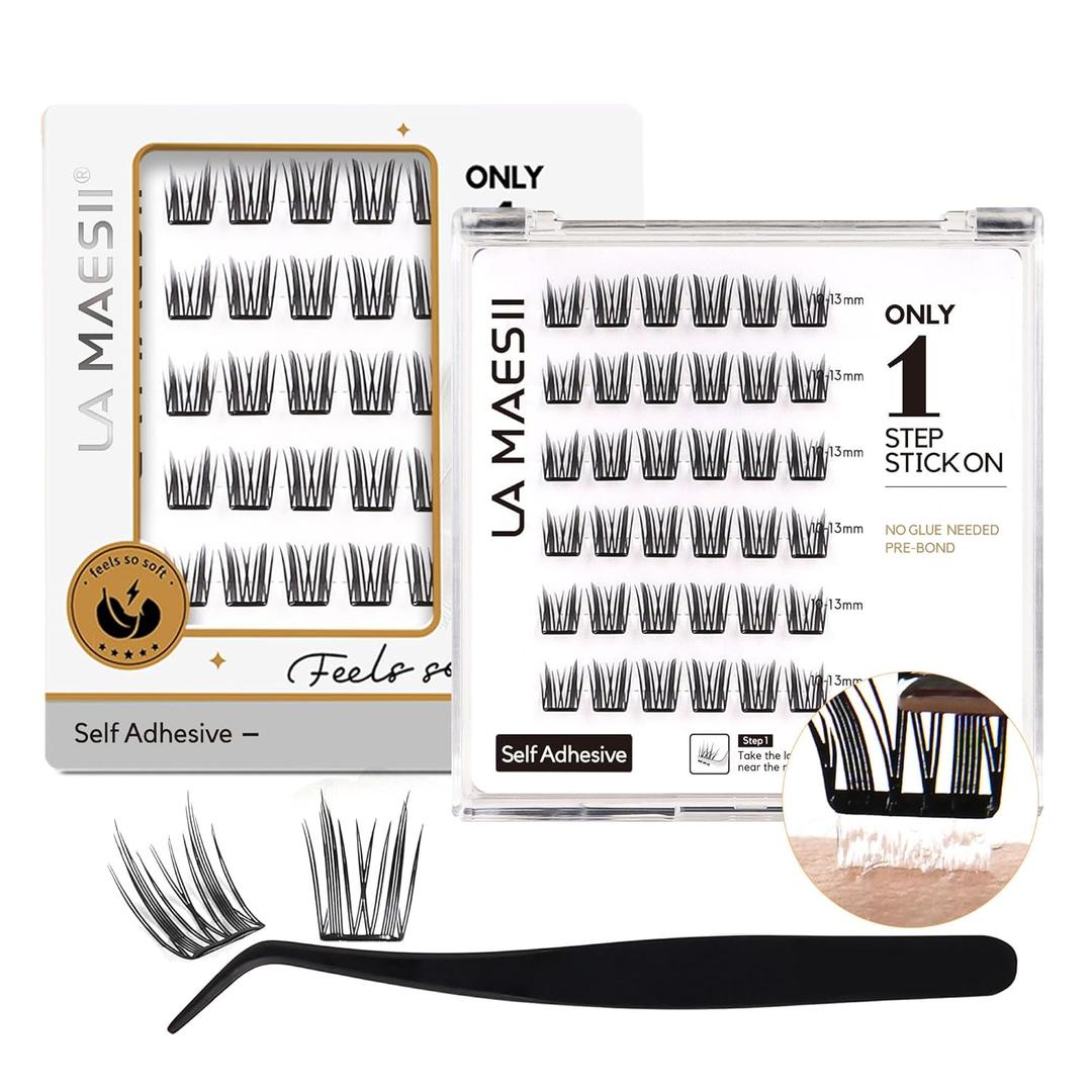 Self Adhesive Lash Clusters, Press-On Lashes No Glue Needed Pre Glued Eyelash Clusters Wispy Cluster Lashes, C Curl Individual Lash Kit, ULTRA-THIN&LIGHT Reusable No Residue(SA04)