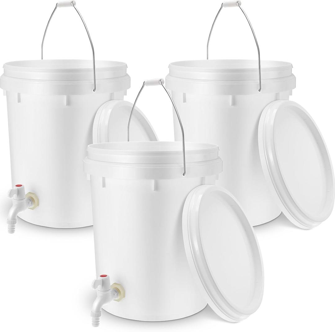 Maxcheck 3 Pack Bucket with Spigot and Lid, Plastic Drink Dispenser with Bottling Bucket Spigot for Self Service Catering and More(5 Gallon)