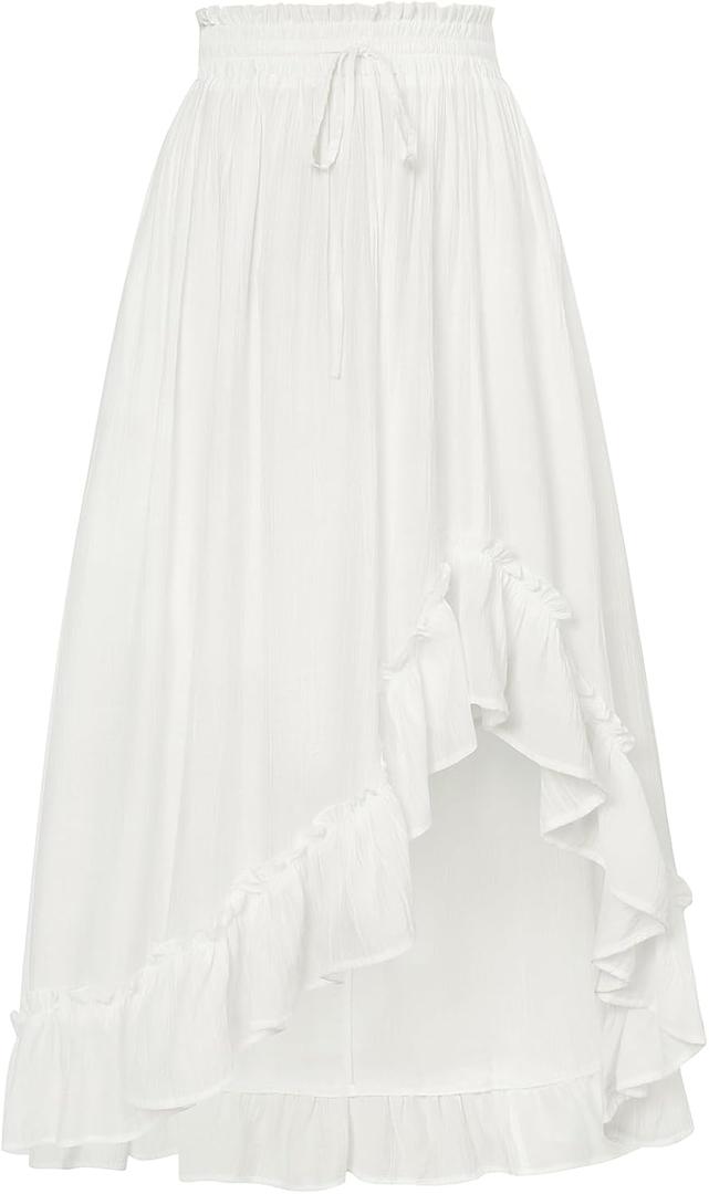 Scarlet Darkness Renaissance Midi Skirt Asymmetrical Ruffle Summer Flowy Skirt with Pockets (Large, White) Scarlet Darkness Renaissance Midi Skirt Asymmetrical Ruffle Summer Flowy Skirt with Pockets (Large, White)