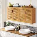 VIAGDO Wall Cabinet Bathroom Storage Cabinet Wall Mounted with Adjustable Shelves Inside, Double Door Medicine Cabinet, Utility Cabinet Organizer Over Toilet, Bamboo, 23.2''Lx8.1''Wx20.4''H