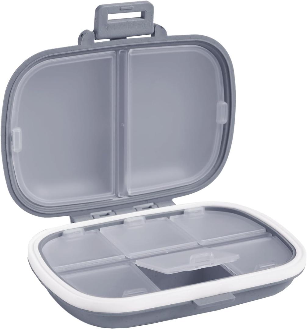 Holii Travel Pill Organizer, 8 Compartments Portable Pill Case, Daily Pill Box to Hold Vitamins, Small Pill Container for Pocket Purse Medicine OrganizerGray