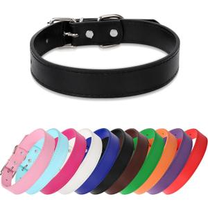 Black Soft Leather Dog Collar for Small,Medium, Large Dog, Comfortable and Adjustable (Wide: 0.95'' for Dog's Neck: 13''~18'', Black, L)