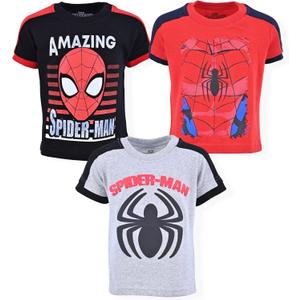 Marvel Spider-Man Boys 3 Pack Short Sleeve T-Shirt for Toddlers and Big Kids (7, Red/Black/Grey)