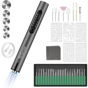 Electric Engraving Pen with Light, Mini DIY Eengraver Pen with 44 Bits,USB Rechargeable Cordless Rotary Tool,Engraving Pen for Metal, Wood, Glass and PlasticDark Grey