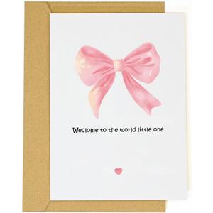 New Baby Girl Card  Welcome Baby Greeting Card for Parents  Cute Pink Bow Congratulations Card for Newborn Arrival Baby Shower Pregnancy Gift or Baby Announcement (Type-A)