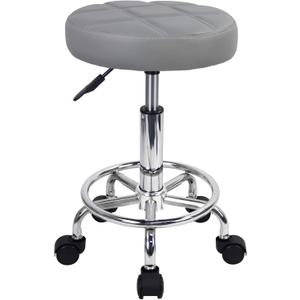 KKTONER Round Rolling Stool Chair PU Leather Height Adjustable Swivel Drafting Work SPA Shop Salon Stools with Wheels Office Chair Small (Gray) (Grey)