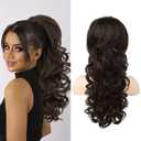 SEIKEA Ponytail Extension, 22" Long Wavy Curly Drawstring Ponytail, Multi-Layered Fluffy Thick Clip-In Hair Extension, Natural Soft Synthetic Hairpiece, Black Brown