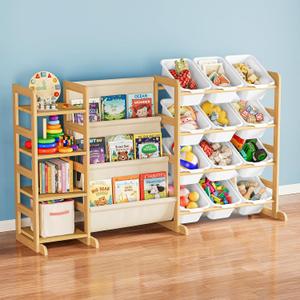 SpaceAid 3-in-1 Toy Storage Organizer with 4 Shelves and 12 Bins, Toy Organizers Storage 3-Tier Bookshelf, Kids Bin Shelf Box Bookcase for Bedroom Playroom Organization Room Decor, White, 56.7"W, 4 Shelves, 3-in-1, 12 Bins
