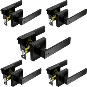 Black Door Handles 5-Pack, Door Knobs Interior, Keyless Privacy Door Lock, Heavy Duty Lever Handle for Bathroom & Bedroom, Reversible for Left Right Handed Doors, Matte Black