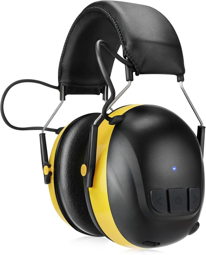 Kalence Bluetooth 5.4 Hearing Protection with 120H Working Time, Rechargeable Bluetooth Ear Protection Headphones, 30dB Safety Earmuffs for Lawn Mowing, Workshops, Construction, Snowblowing, Yellow