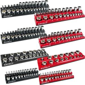 8Pcs Magnetic Socket Organizer Set, 1/2", 1/4" and 3/8" SAE & Metric Deep & Shallow Tools Tray Holder Kit, holds 199pcs Sockets (sockets not included) (8PC 1/2&3/8&1/4)