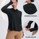 Women's Rash Guard Long Sleeve UV Sun Protection Shirts with Thin Hoodie UPF 50+ Lightweight SPF Tops for Hiking (Black, S)