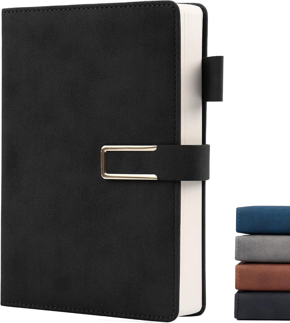 Hardcover Lined Notebook Journal for Women & Men,256 Pages 5.7 x 8.3 inches,A5 Ruled Notebooks Magnetic Closure Leather Journal,Daily for Work,Meeting,Travel,Writing,School and Note Taking (Black)