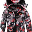Kid's Ski Jacket Winter Waterproof Coat girls boys Fleece Snowboarding Jackets with Detachable Hood (14-16, Red Camo)