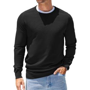 COOFANDY Mens Sweater Crewneck Pullover Long Sleeve Lightweight Sweater Plain Knit Silm Fit (Black, M)