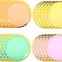 120 Pcs 9 Inch Neon Paper Plates, Disposable Round Colorful Party Plates, Vibrant Yellow Orange Pink Green for Christmas New Year Bachelorette Birthday Glow Party Decorations