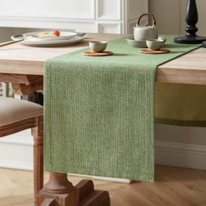 ZeeMart Burlap Style Farmhouse Table Runners 90 Inches Long, Green Rustic Woven Dining Table Runner for Everyday Use, 14x90 Inches, Grass Green