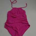 Girls Swimsuit One Piece Bathing Suits for Girls Halterneck Solid Belly Ruched Modest Padded Swimwear 9-16y (15-16 Years, Solid Hot Pink)