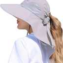 Womens Sun Hat Outdoor UV Protection Wide Brim Fishing Hat with Ponytail Hole Neck Flap for Beach Hiking Camping (One Size)