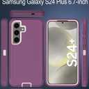 for Samsung Galaxy S24-Plus Case, with Screen Protector, Port Protection, Full-Body Silicone Rubber Covered, 3-Layer Combo Drop-Proof Cover Phone Case for S24 Plus 5G(2024), Pink/Purple