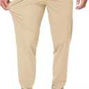 JMIERR Men's Casual Elastic Waist Pants Water Resistant Quick-Dry Lightweight Outdoor Golf Pant with Zipper Pockets (Medium, Beige)