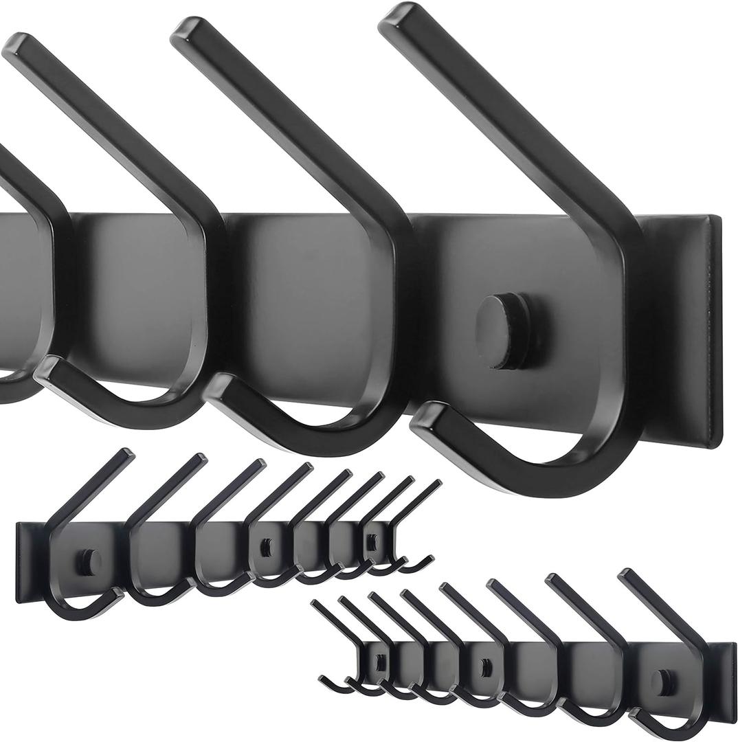 WEBI Coat Rack Wall Mounted,24 Inch 8 Hooks for Hanging Coats,Hook Rack Hook Rail Coat Hanger Wall Mount for Backpack,Clothes,Jacket,Black,2 Packs