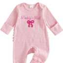 Baby Girl Winter Clothes Newborn Preemie Going Coming Home Outfit Ruffle Mitten Sweater Romper Cute Knit Jumpsuit (3-6 Months, Daddys Girk Bow Pink)