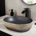 19 Inch Stone Bathroom Sink Basin with Waterfall Faucet and Pop-up Drain Combo,Tan Travertine Vessel Sink Above Counter Hand-Carved Oval Bathroom Vessel Sink Bowl