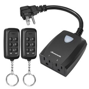 DEWENWILS Outdoor Wireless Remote Outlet, 2-in-1 Individual Control Sockets, 2 Independent Control Sockets Weatherproof Remote Control Switch, 15A Heavy Duty with 2 Remote for Lights