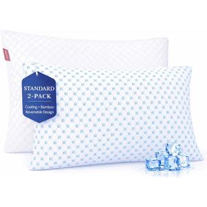 Nestl Cooling Pillow for Sleeping 2 Pack, Luxury Shredded Memory Foam Pillows Standard Size Set of 2, Adjustable Cold Gel Pillows for Hot Sleepers Supportive Cool Pillow for Side Back Stomach Sleepers, Standard 20"x28"